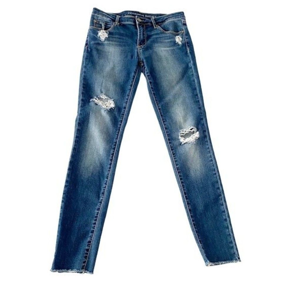 Articles Of Society Distressed Skinny Raw Hem Medium Wash Cropped Jeans 27